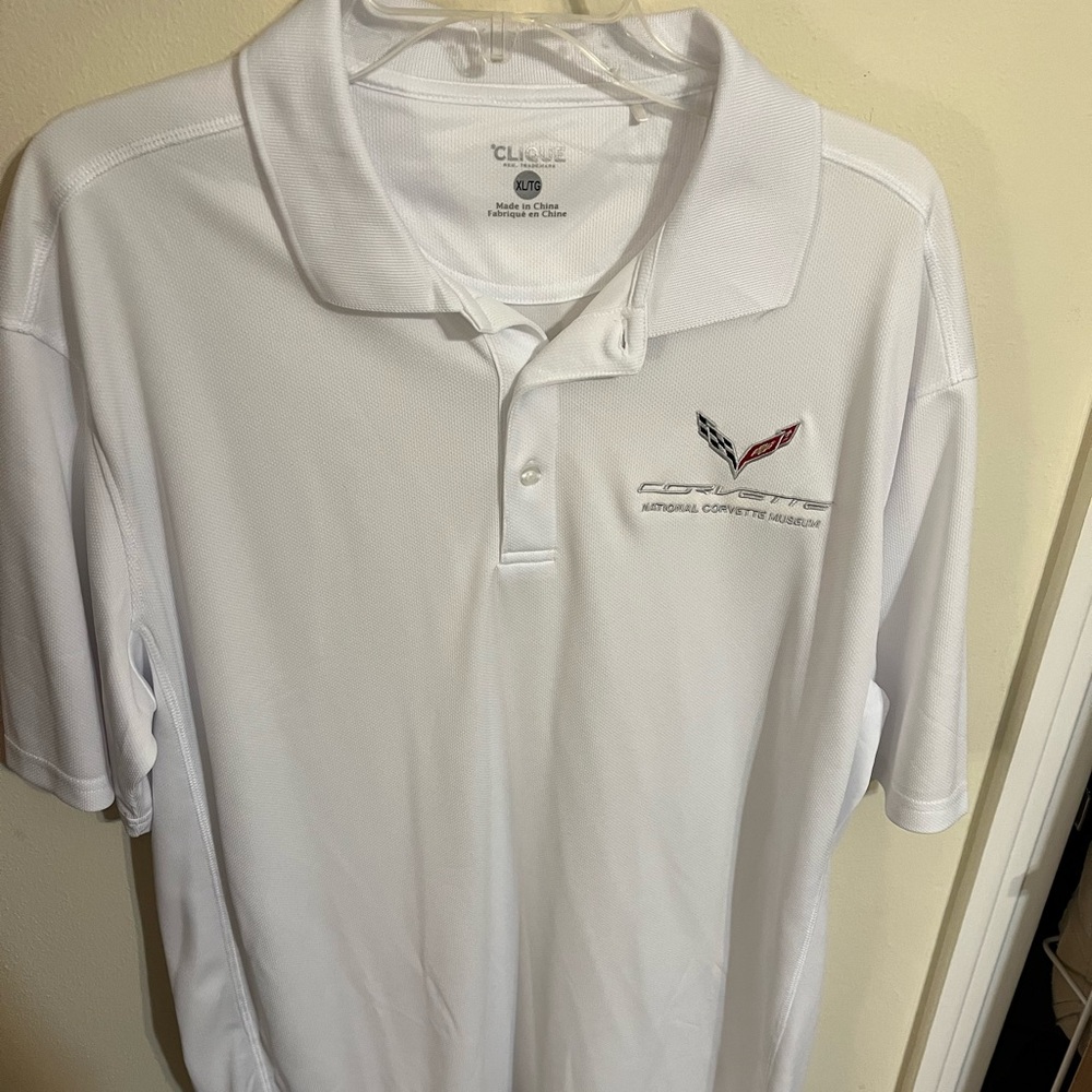 Clique Men's White Corvette Museum Polo Shirt XL NWOT